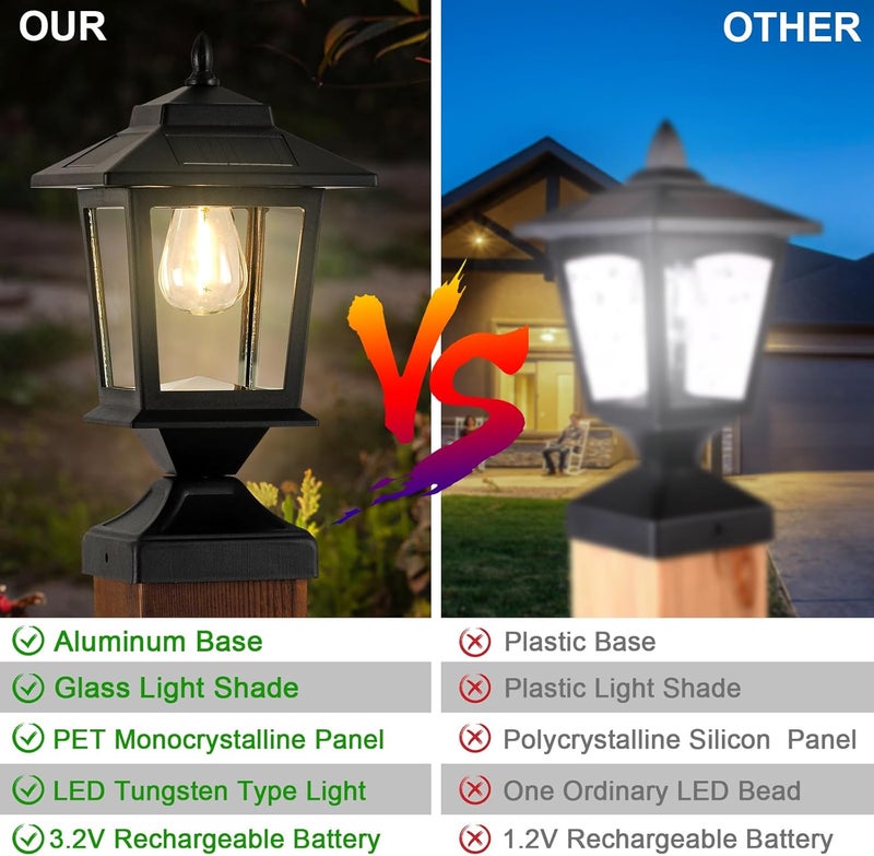 Derynome Solar Post Cap Lights,Waterproof Outdoor Light for 4x4 Wooden Posts, Solar Lights with Glass Shade for Deck Fence Patio Post Decor,Matte Black (2 Pack) - Image 5